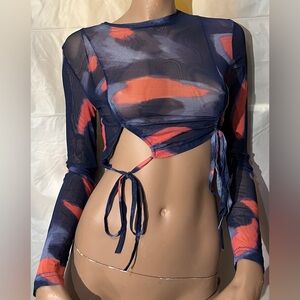 Half Heart Tie-Dye Long Sleeve Crop Top Size M